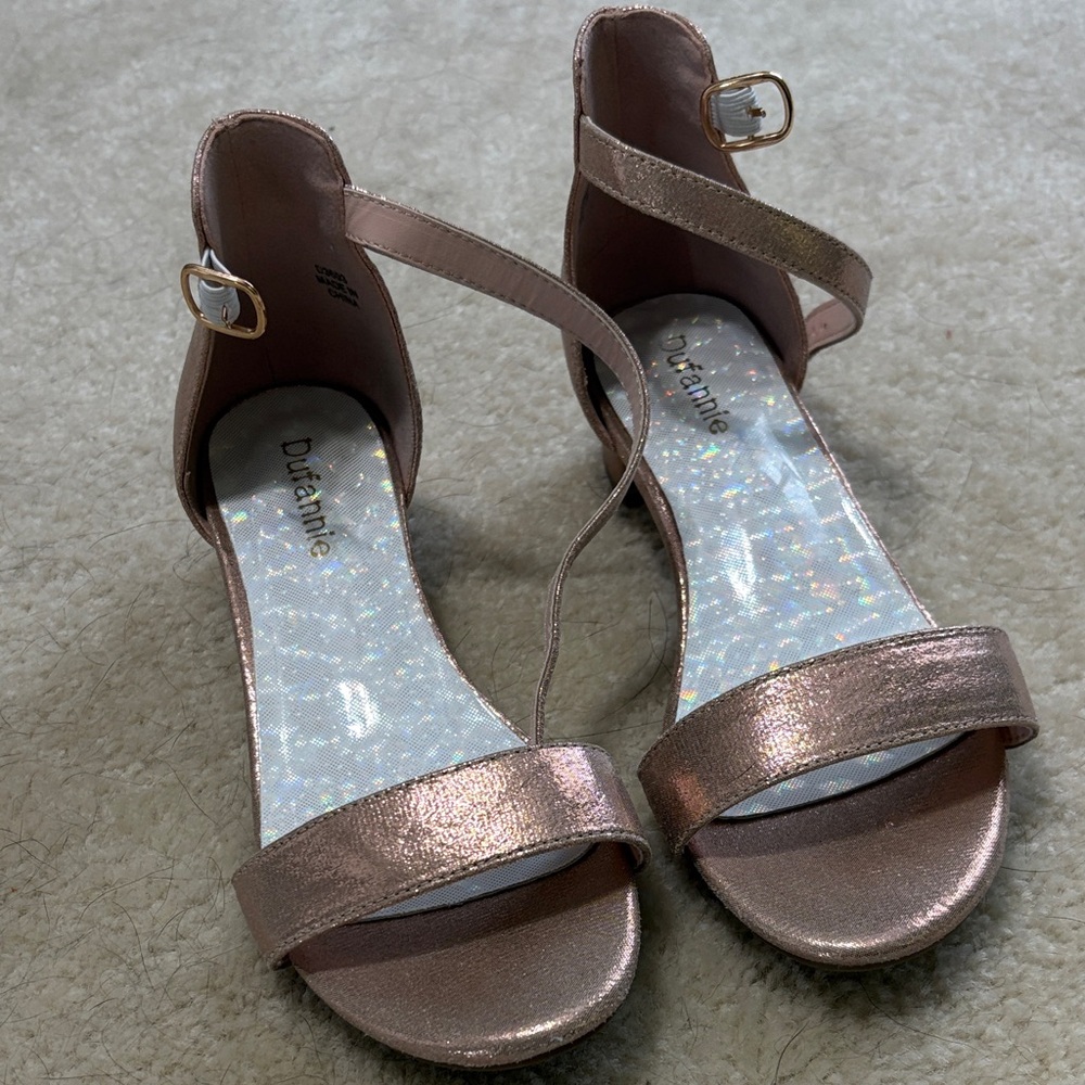 Kids 4 Rose Gold Ankle-Strap Dress Shoes Sandals